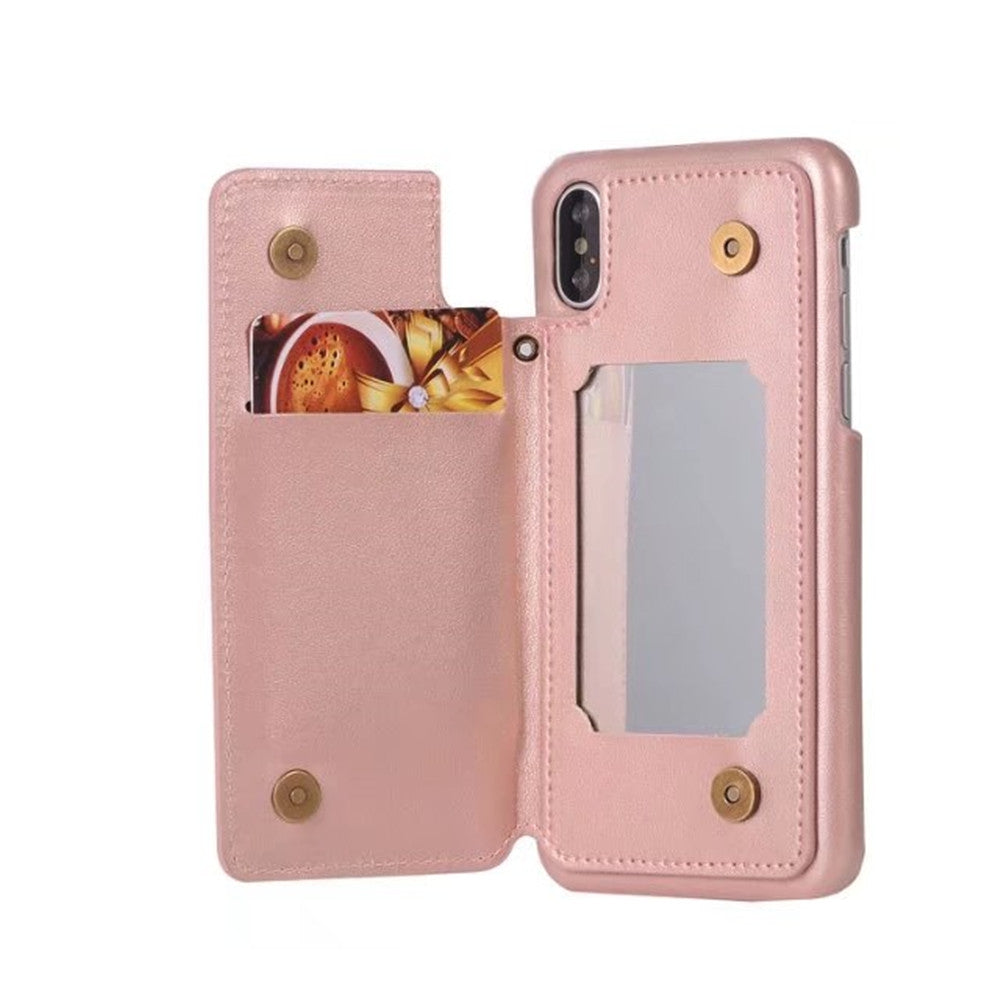 Card Holder Mirror Back Cover Solid Color Hard PU Case for iPhone X
