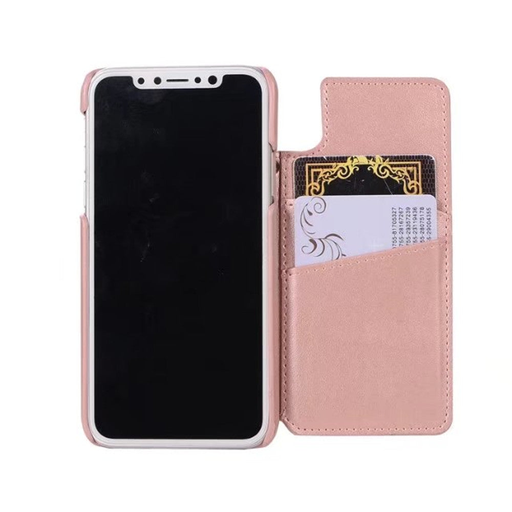 Card Holder Mirror Back Cover Solid Color Hard PU Case for iPhone X