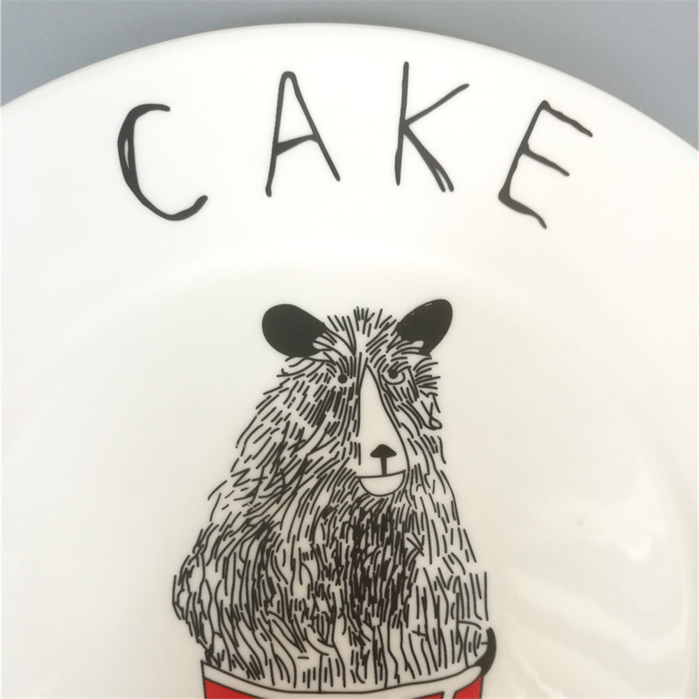 Creative Nordic Style Cartoon Animals Ceramic Dinner Plate Round Dish