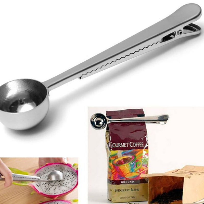 DIHE Multifunctional Stainless Steel Coffee Measuring Spoon With Clip
