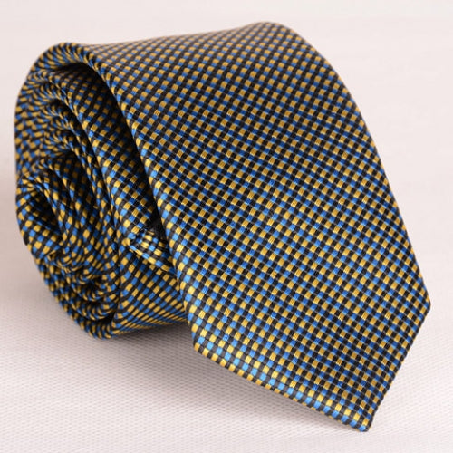 Attractive Tiny Yellow and Blue Plaid Pattern Neck Tie For Men