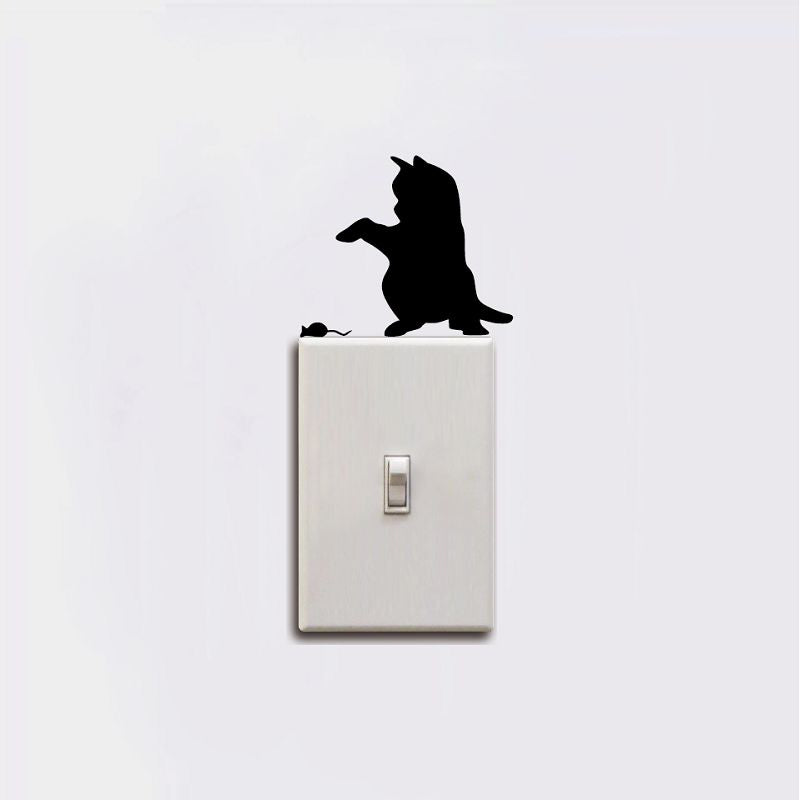 DSU  Funny Cat catching Mouse Light Switch Sticker Cartoon Animal Vinyl Wall Sticker