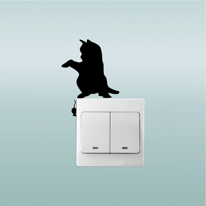 DSU  Funny Cat catching Mouse Light Switch Sticker Cartoon Animal Vinyl Wall Sticker