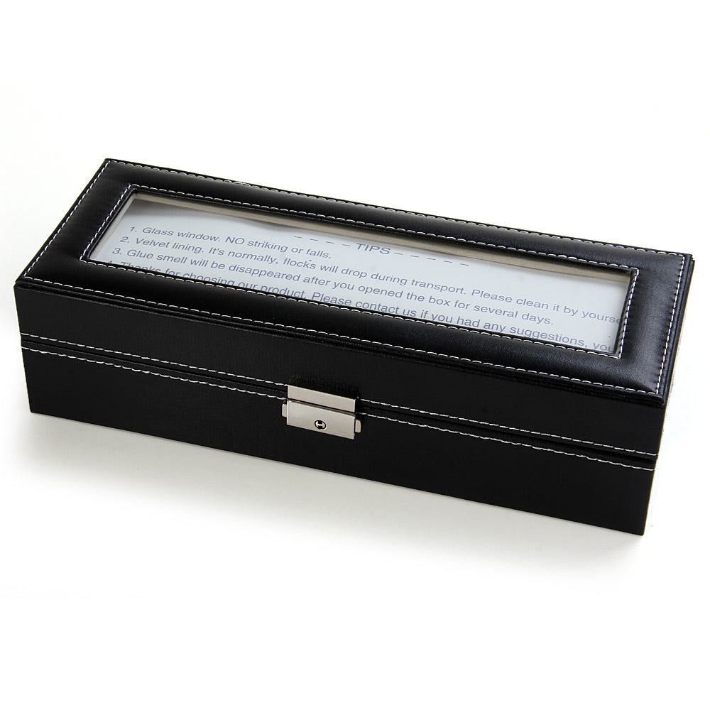 6 Grids Watch Display Case PU Leather Jewelry Storage Box Organizer