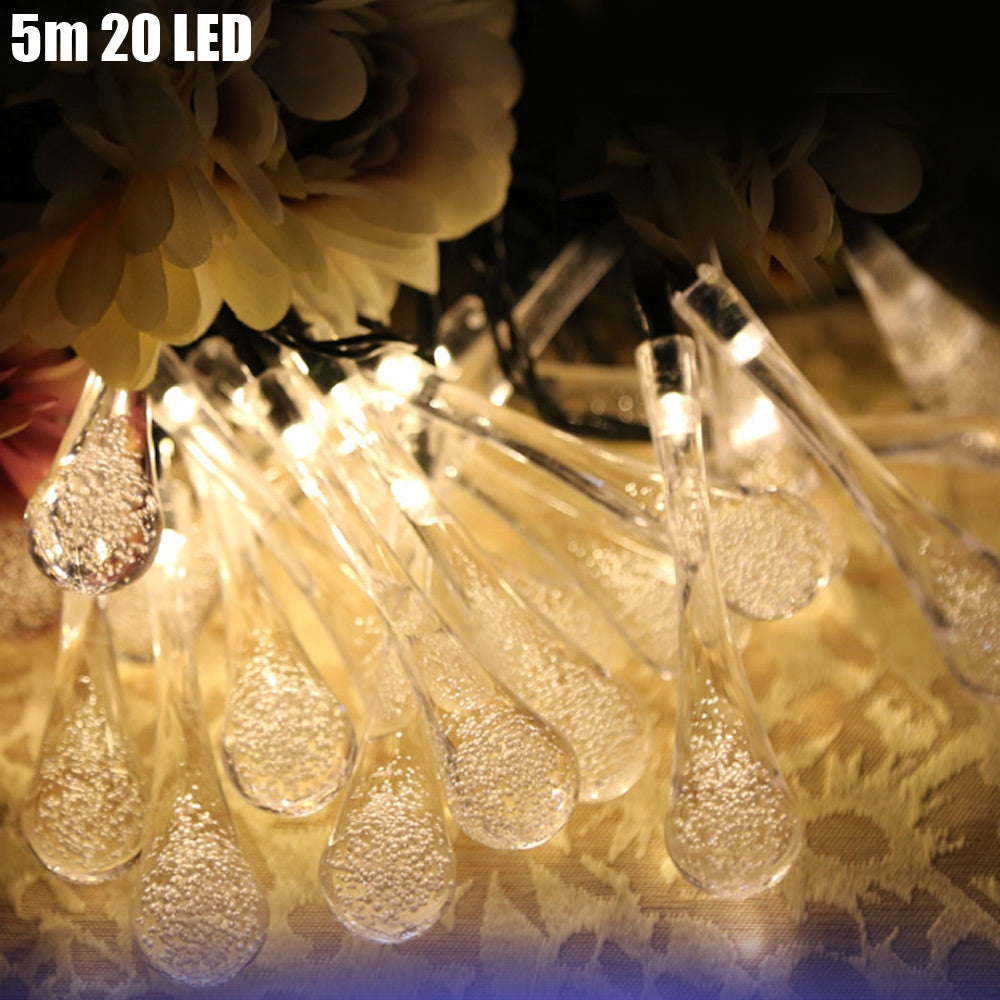 Christmas Tree Decors 5m 20 LED Solar String Light Water Drop Shape Lamp Xmas Tree Ornament