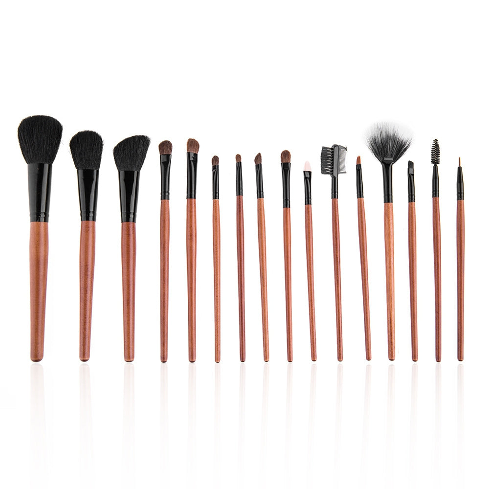 Beauty 16 Pcs Wool Brush Set Makeup Cosmetic with Plaid Gray Bag