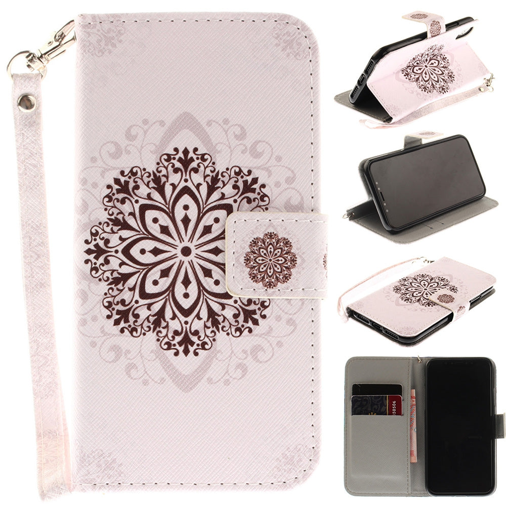 Colored Drawing Pattern Wrist Strap Premium Flip Wallet Protective Case Card Slots Pu+Tpu Leathe...