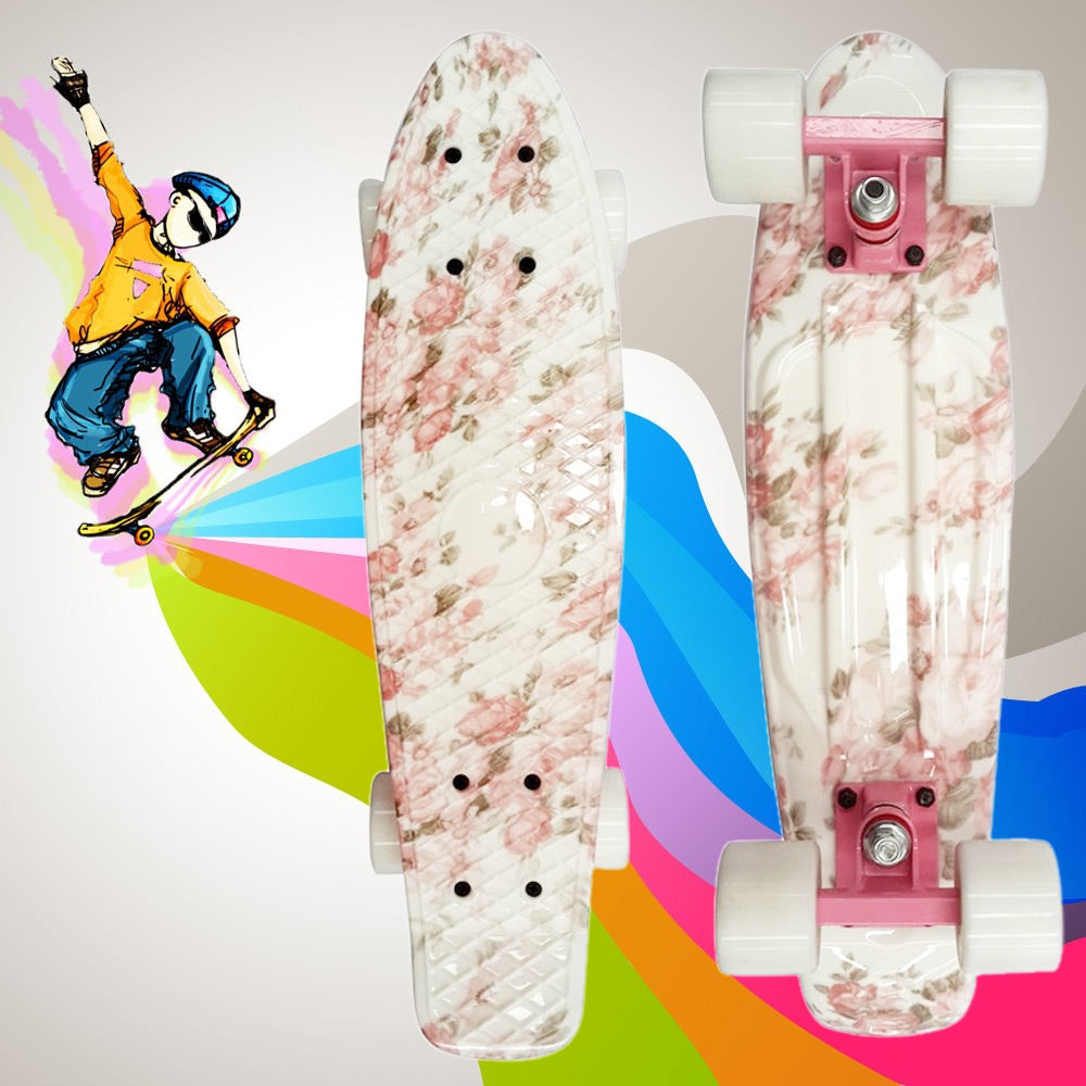 100kg Load Retro Skateboard Hibiscus Pattern Mini Board for Outdoor Sport