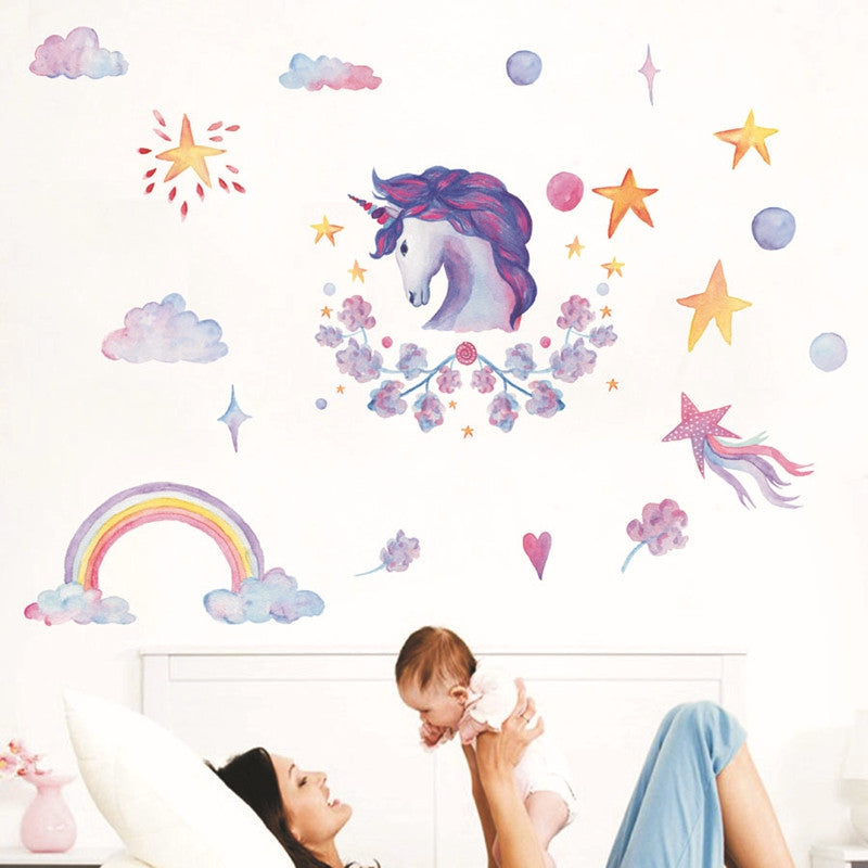 Crayon Style Wallpaper Stickers Removable Unicorns Rainbow Clouds Stars