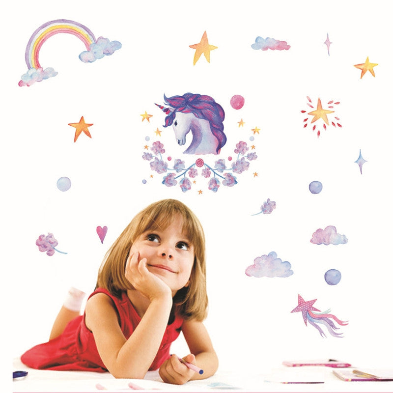 Crayon Style Wallpaper Stickers Removable Unicorns Rainbow Clouds Stars