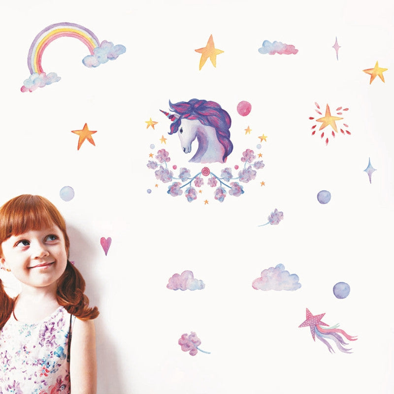 Crayon Style Wallpaper Stickers Removable Unicorns Rainbow Clouds Stars