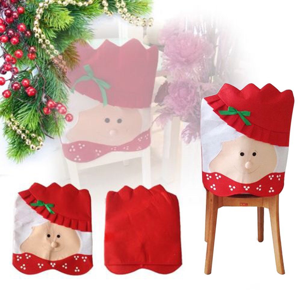 Christmas Chair Cover with Mrs Santa Claus for Dinner Decor