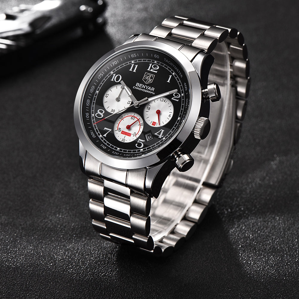 BENYAR Waterproof Chronograph Watches Quartz Military Men Watch