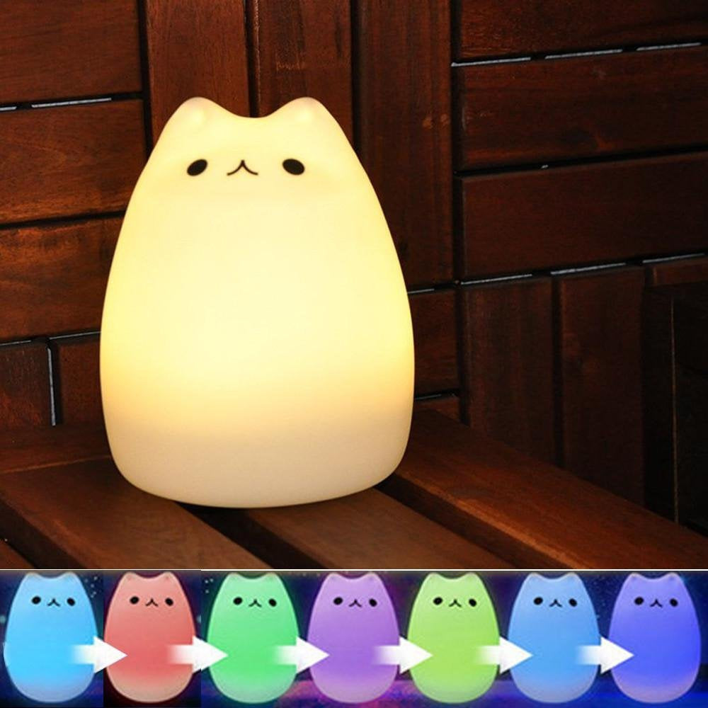 Children Kids Night Light LED Cat Silicone Toy Nightlight for Baby Nursery Bedroom Lamps 8 - Color