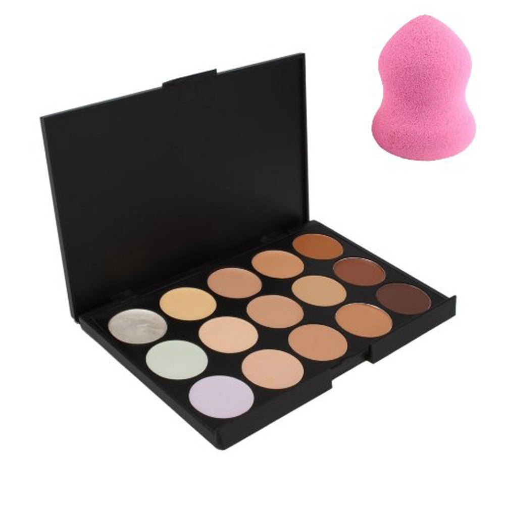 15 Color Cream Camouflage Concealers Palette Cosmetic Makeup Cottect + Powder Puff