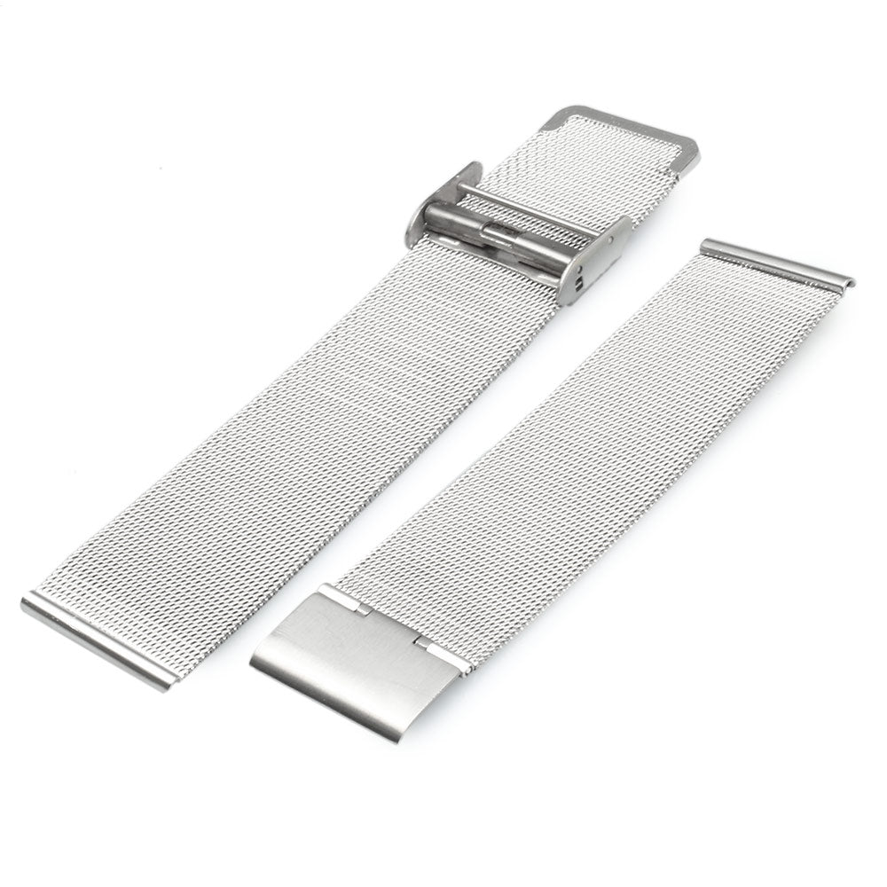 24mm Men Women Stainless Steel Mesh Watch Strap Folding Clasp with Safety Bracelet