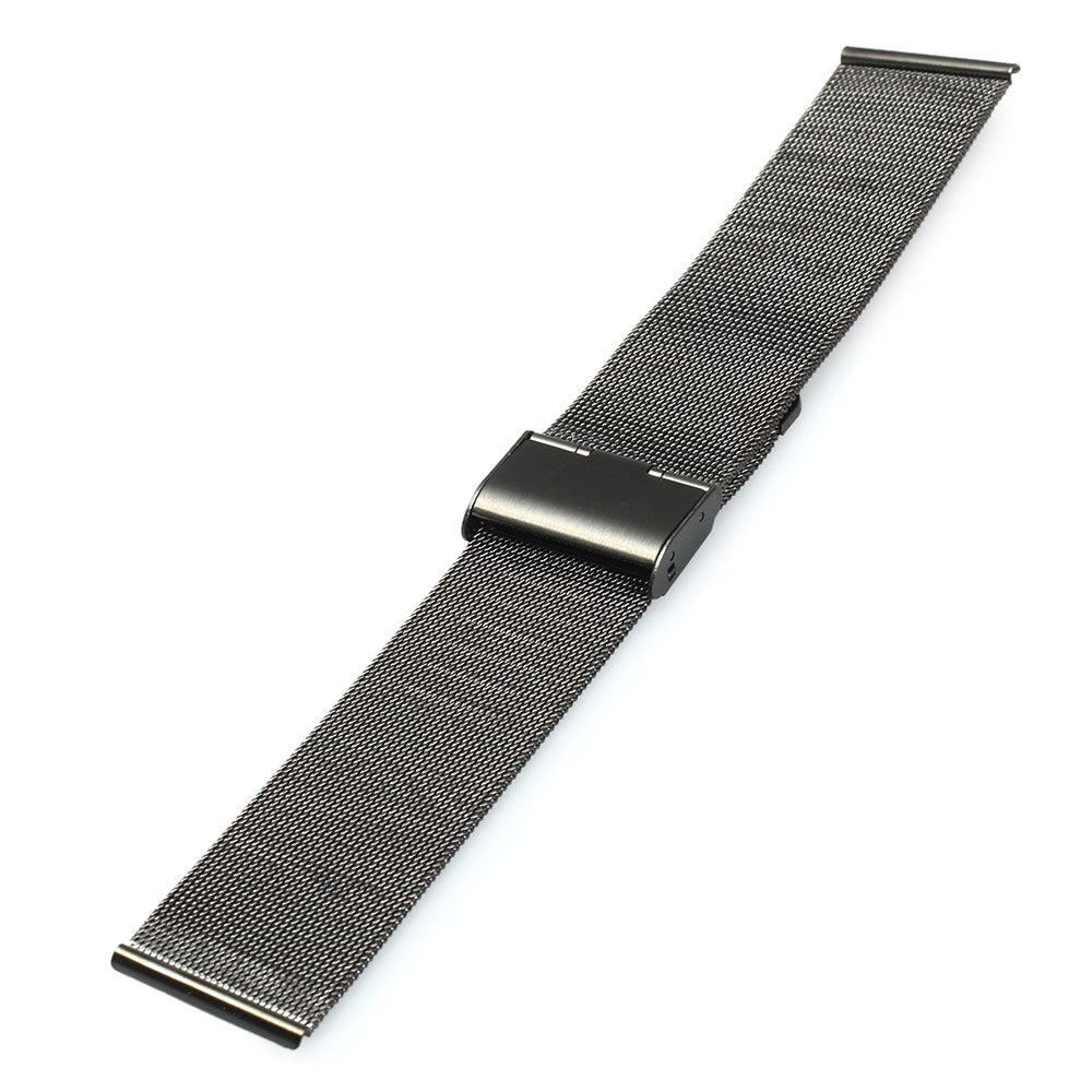 20mm Men Women Stainless Steel Mesh Watch Strap Folding Clasp with Safety Bracelet