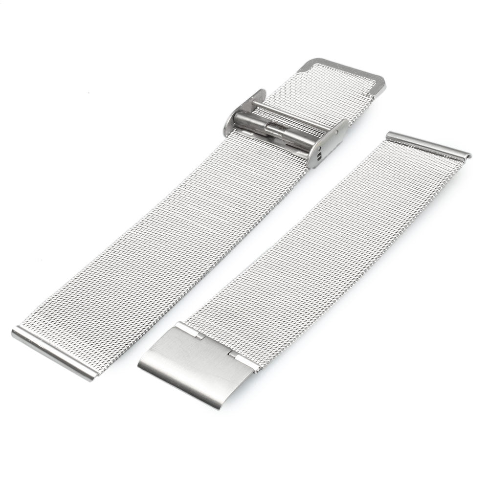 20mm Men Women Stainless Steel Mesh Watch Strap Folding Clasp with Safety Bracelet