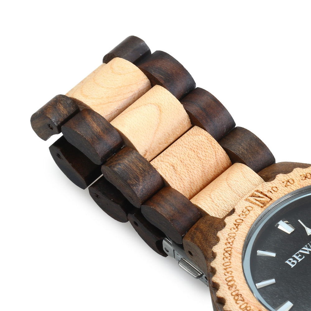 BEWELL ZS - W023A Male Wooden Date Quartz Wrist Watch with Gear Shape Bezel