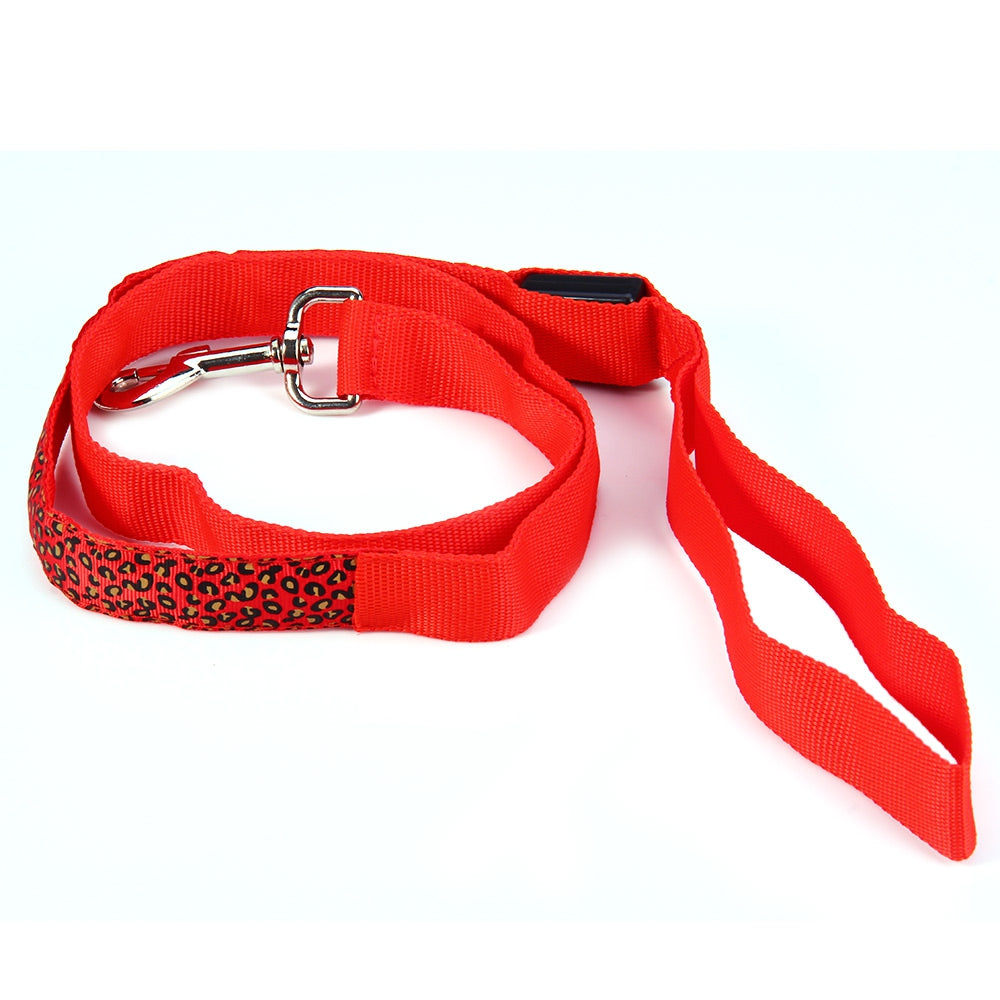 3 Modes LED Pet Leashes Glowing Leopard Print Design Puppy Traction Belt