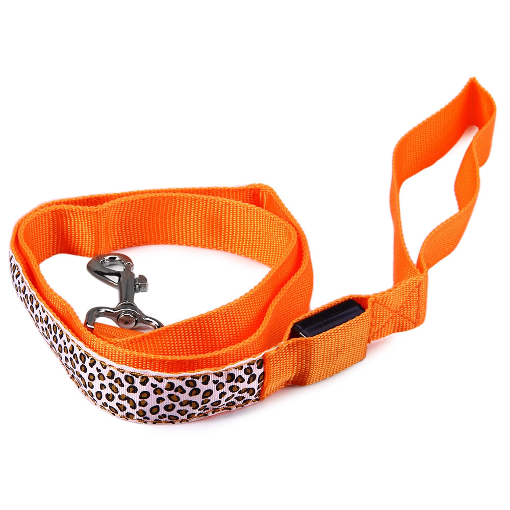 3 Modes LED Pet Leashes Glowing Leopard Print Design Puppy Traction Belt