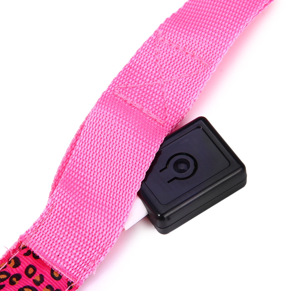 3 Modes LED Pet Leashes Glowing Leopard Print Design Puppy Traction Belt