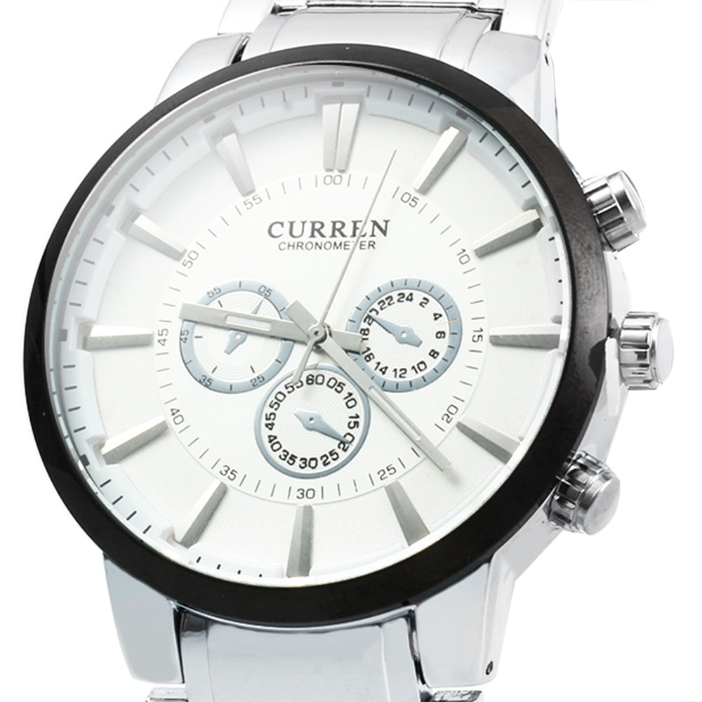 CURREN 8001 Male Steel Band Big Dial Quartz Watch with Decorating Three Small Sub-dials