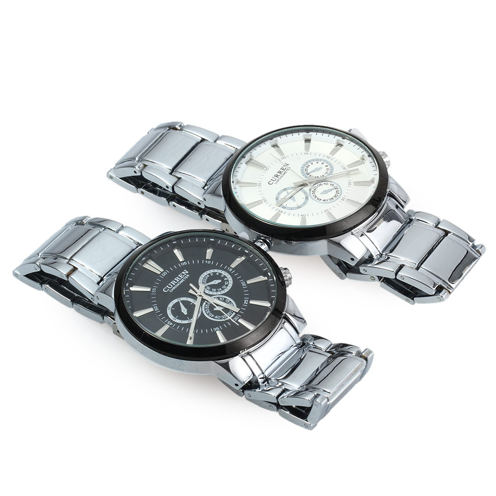 CURREN 8001 Male Steel Band Big Dial Quartz Watch with Decorating Three Small Sub-dials