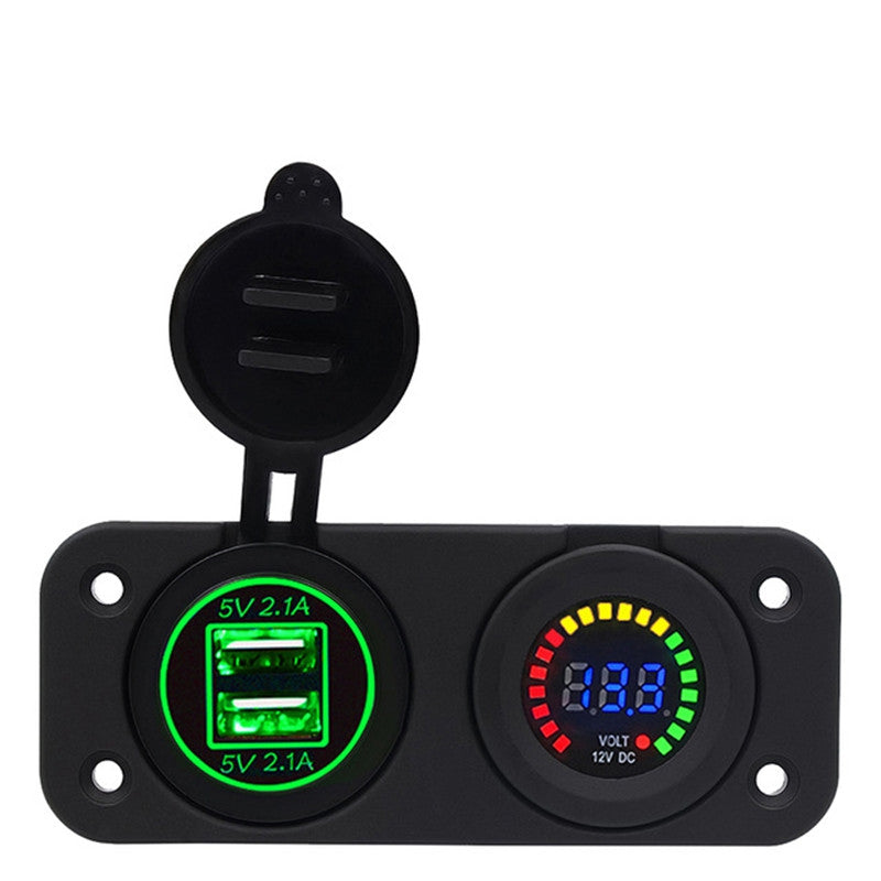 Car-Styling Mini Dual USB Car Charger Power Outlet Voltmeter Green Color Display