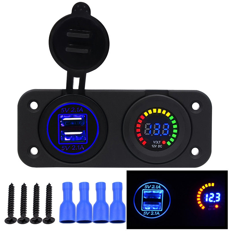 Car-Styling Mini Dual USB Car Charger Power Outlet Voltmeter Green Color Display