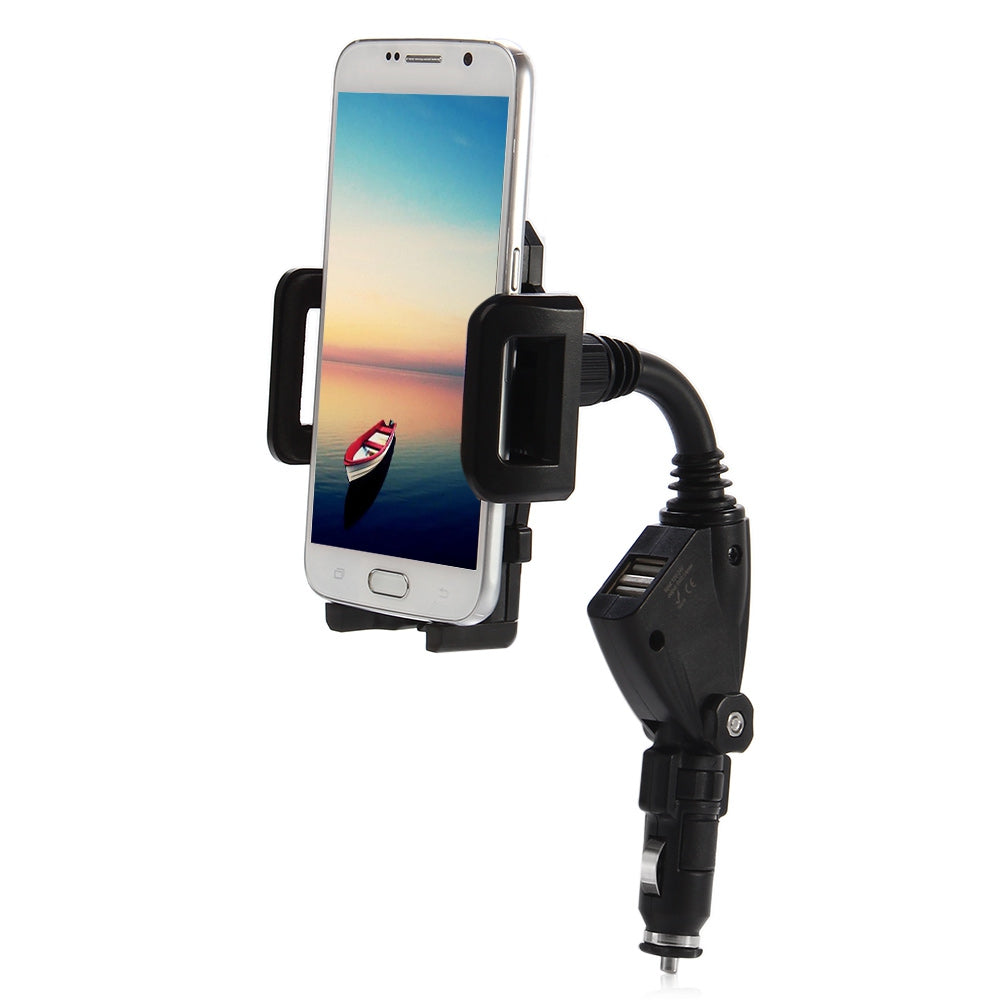 360 Degree Adjustable Dual USB Car Cellphone Charger Mount Holder