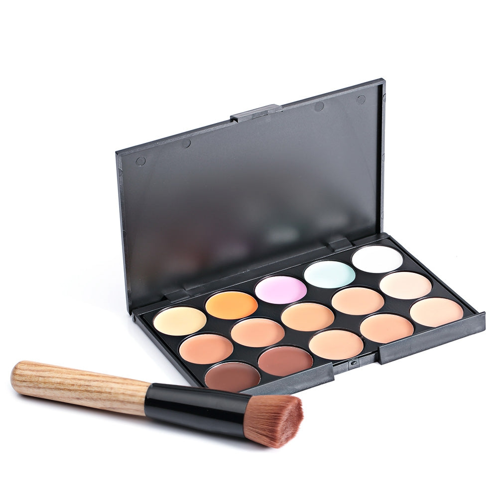 Cosmetic 15 Colors Matte Long-Lasting Concealer Camouflage Makeup Palette with Brush