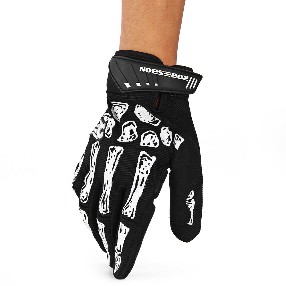 2pcs Robesbon Full Finger Cycling Bicycle Gloves Mountain Bike Sports Non-slip Breathable Skull