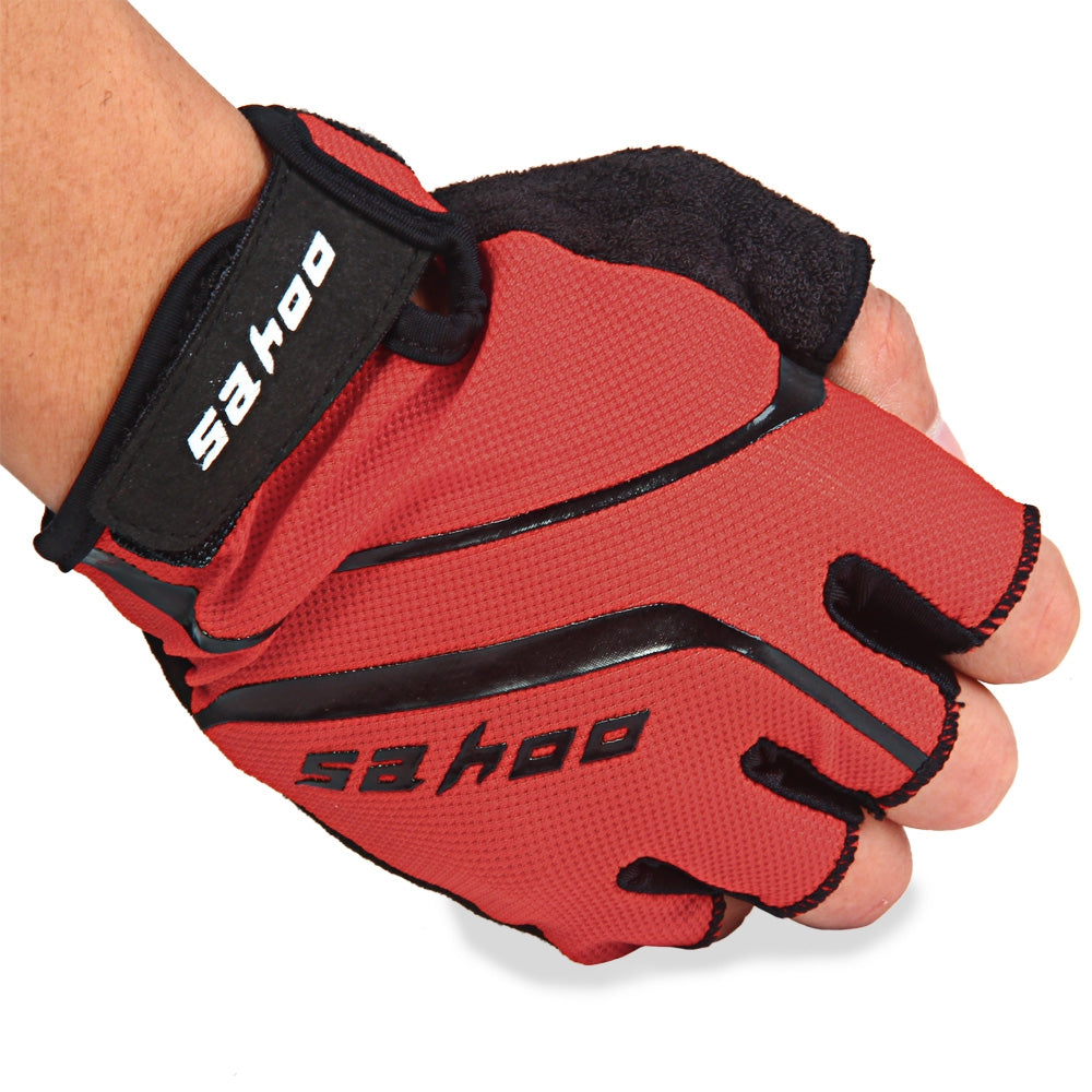 2PCS SAHOO Anti-slip Shock-absorbing Hydrofuge Half Finger Bicycle Gloves with GEL Pad