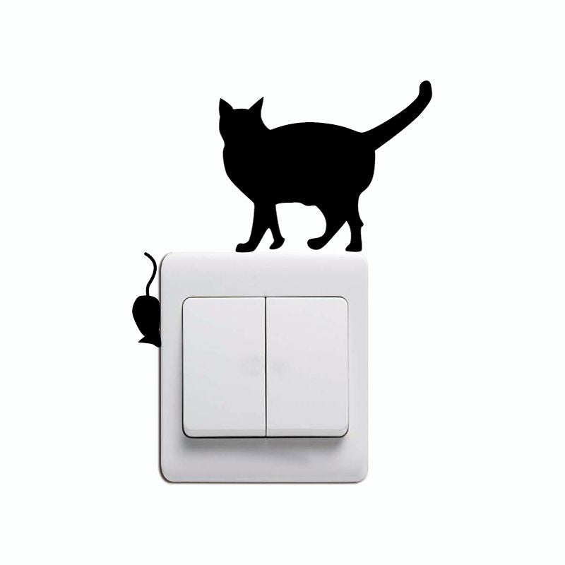 DSU Cat Catching Mouse Light Switch Sticker Cartoon Animal Vinyl Wall Sticker Home Decor