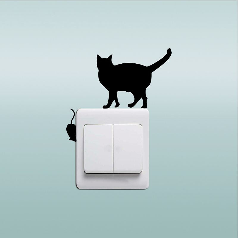 DSU Cat Catching Mouse Light Switch Sticker Cartoon Animal Vinyl Wall Sticker Home Decor