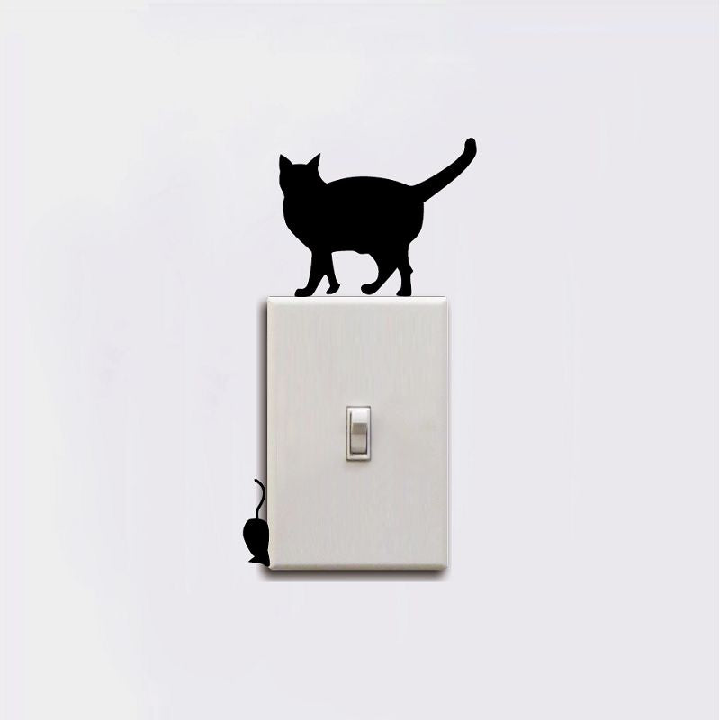 DSU Cat Catching Mouse Light Switch Sticker Cartoon Animal Vinyl Wall Sticker Home Decor