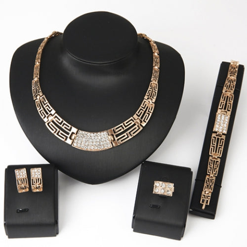 Chic Rhinestone Hollow Out Women's Necklace Bracelet Ring and A Pair of Earrings