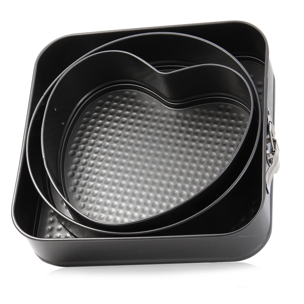 3 Set Non-stick Springform Cake Pan Bakeware Mould with Removable Bottom Round Heart Square Shape