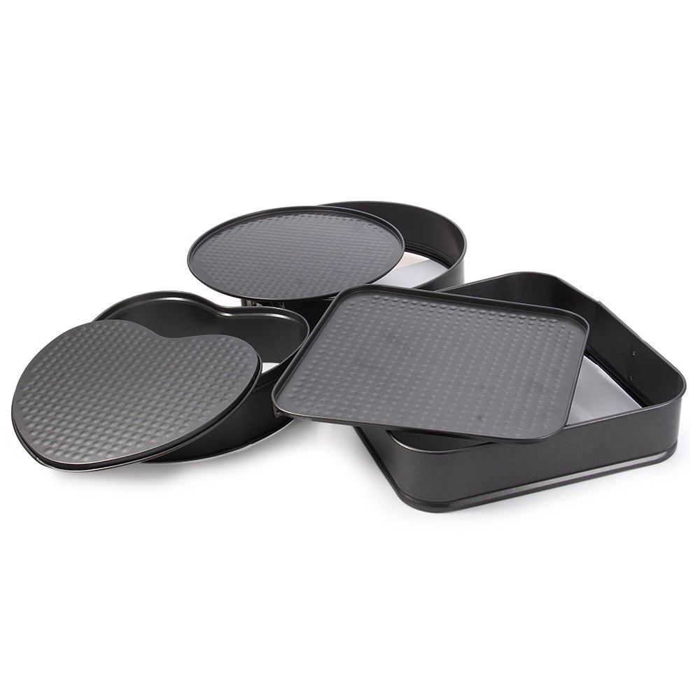 3 Set Non-stick Springform Cake Pan Bakeware Mould with Removable Bottom Round Heart Square Shape