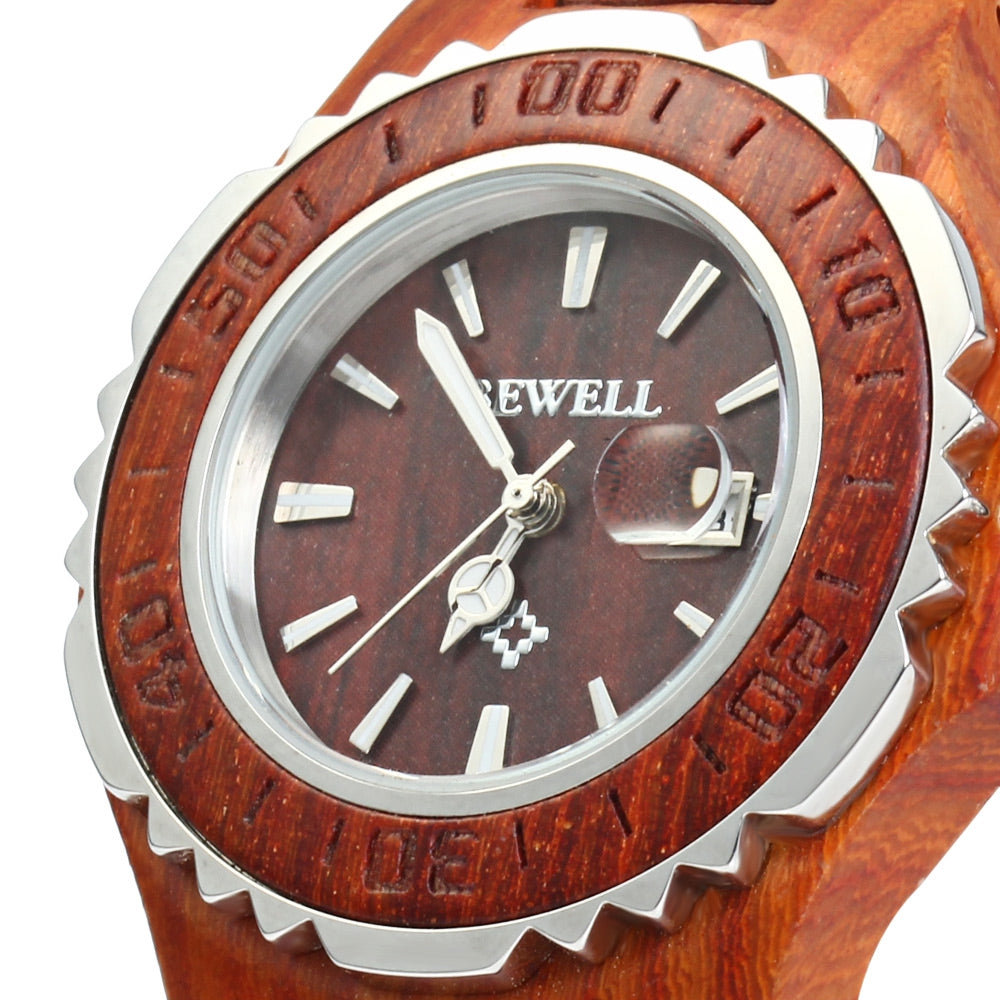 BEWELL ZS-100BL Metal Case Wooden Women Quartz Watch with 30M Water Resistance