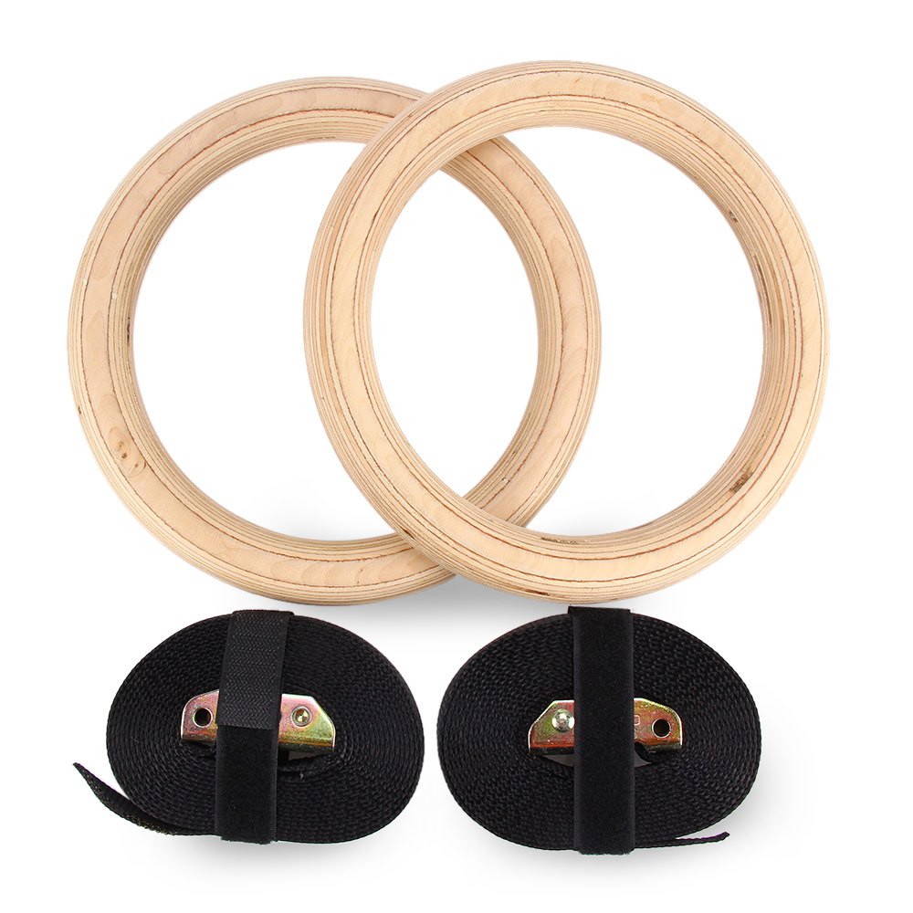 1 Pair Birch Gym Strength Training Rings with Buckle Strap