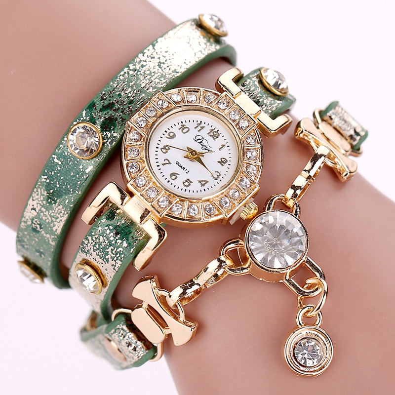 DUOYA D029 Ladies Leather Strap Watches Luxury Gold Bracelet Wrist Watch