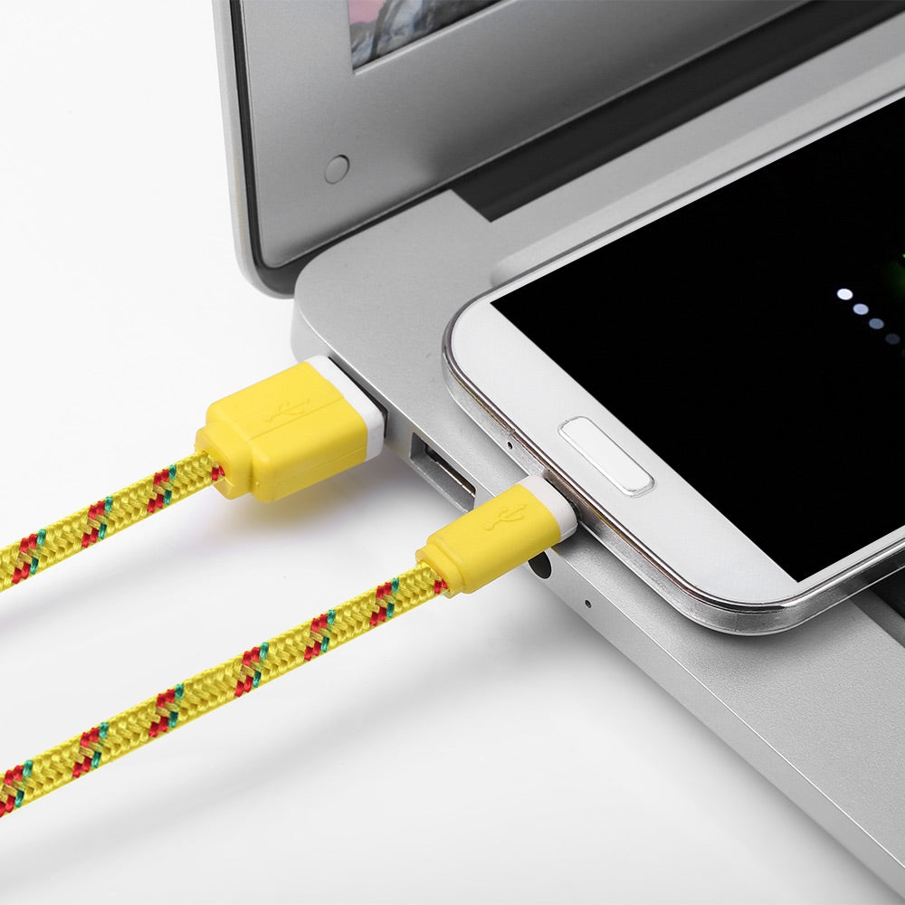 2M Braided Fabric Flat Colorful Micro USB Synchronization Data Charger Cable Cord for Android Sm...