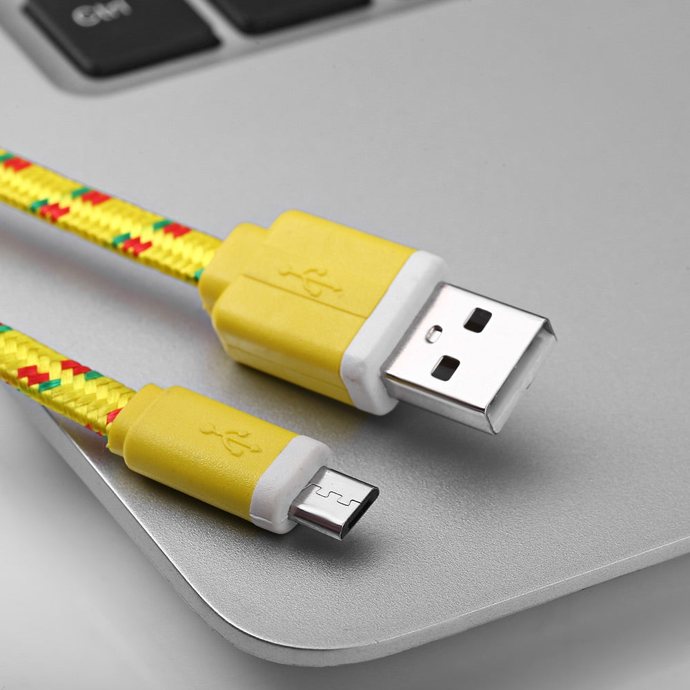 2M Braided Fabric Flat Colorful Micro USB Synchronization Data Charger Cable Cord for Android Sm...