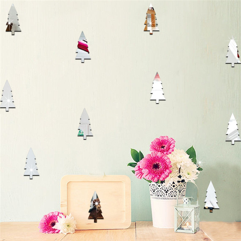 18pcs Christmas Tree Mirrow Wall Stickers for Home Decoration