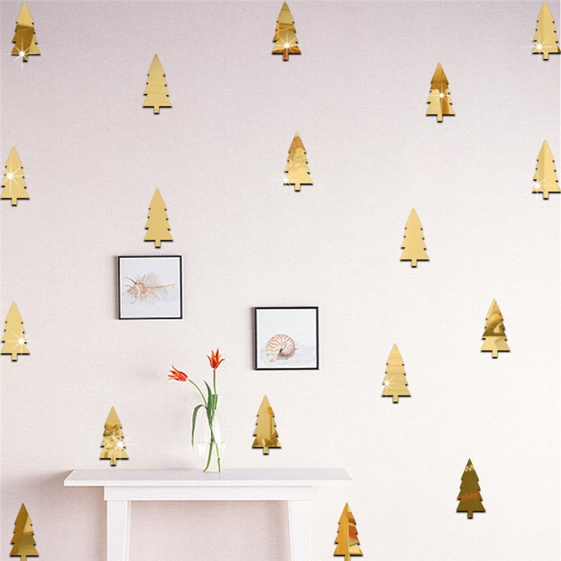 18pcs Christmas Tree Mirrow Wall Stickers for Home Decoration