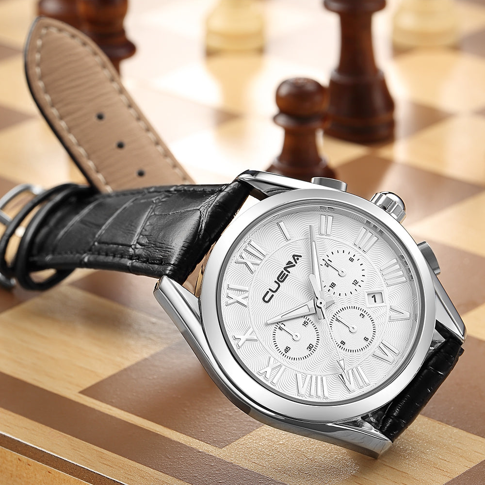 CUENA 6625P Trendy Leather Quartz Wristwatch for Men