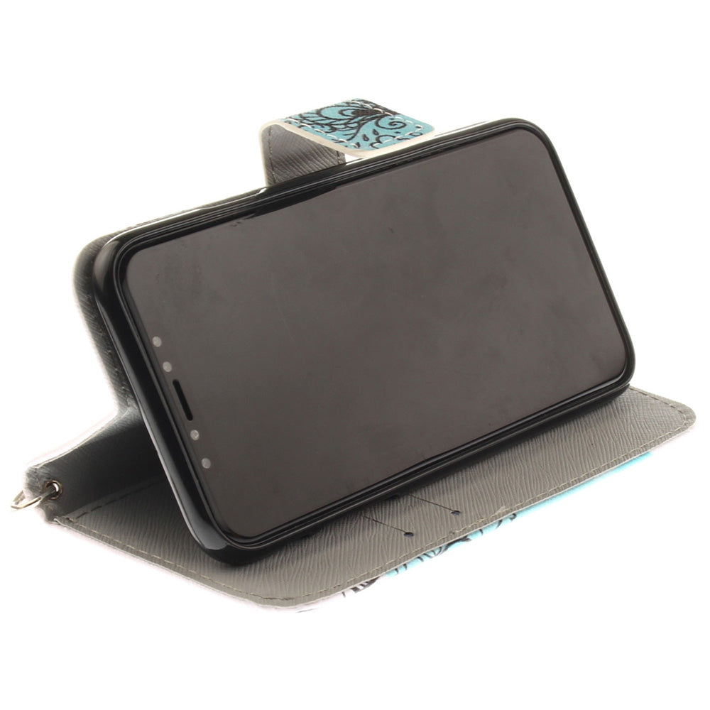 Butterfly Pattern Wrist Strap Premium Flip Wallet Protective Case Card Slots Pu+Tpu Leather Foli...