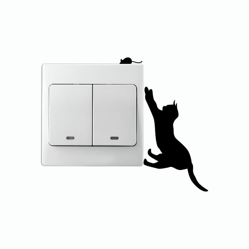 DSU Cat Catching Mouse Vinyl Switch Sticker Funny Cartoon Anima Wall Decal Home Decor